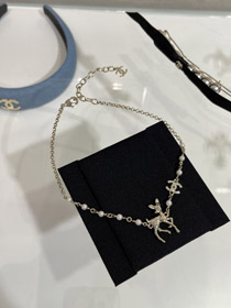 Chanel Golden Deer Full Diamond Double C Pearl Necklace-3749